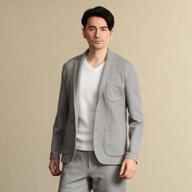 【EPOCA UOMO】 ハニカムジャカードストレッチジャケット グレー1