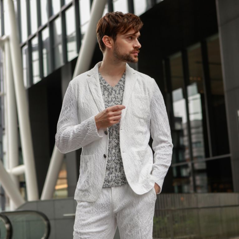 【EPOCA UOMO】 【PRIMA COLLECTION】【セットアップ】【ウォッシャブル】ボタニカルジャカードジャケット ホワイト