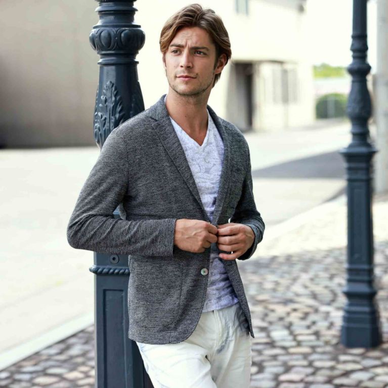 【EPOCA UOMO】 ミックスジャカードジャージージャケット チャコールグレー