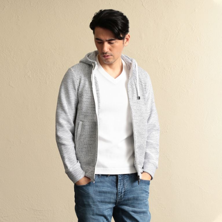 Safari 5月号掲載 変形鹿の子編地切り替えパーカ パーカー Epoca Uomo エポカ ウォモ のメンズファッション通販 三陽商会