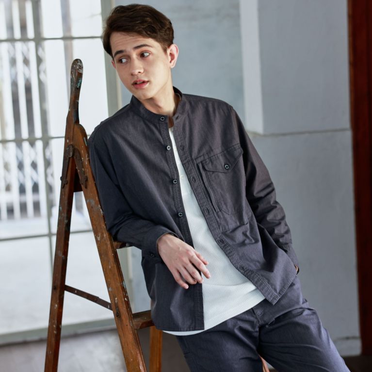 【MACKINTOSH PHILOSOPHY MEN】 綿コーデュロイメランジ バンドカラーシャツアウター チャコールグレー