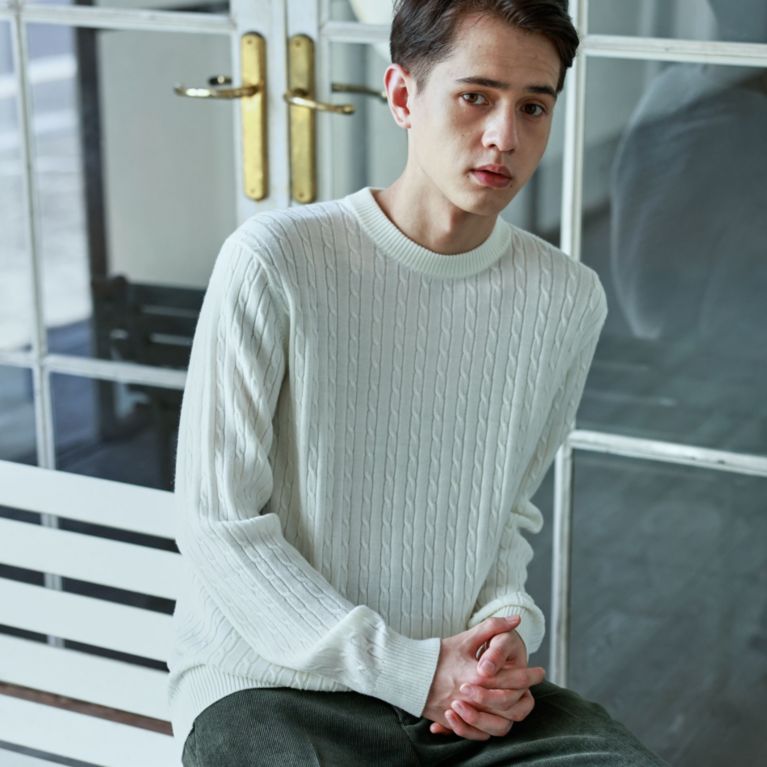 【MACKINTOSH PHILOSOPHY MEN】 ミニケーブル クルーネックプルオーバー ホワイト