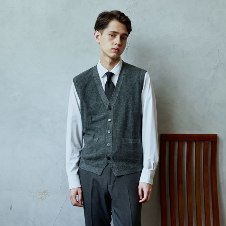 【MACKINTOSH PHILOSOPHY MEN】 前開きニットベスト チャコールグレー