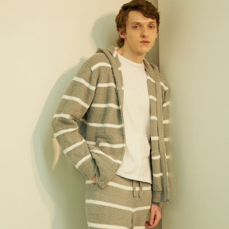 【MACKINTOSH PHILOSOPHY MEN】 フラッフィーウェア BORDER ZIPUP HOODIE グレー