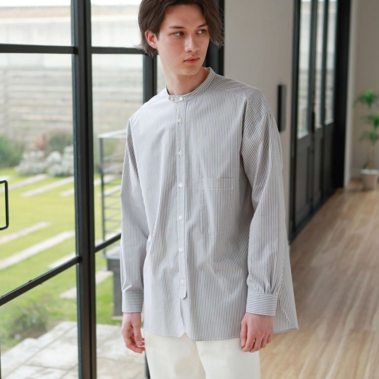 【MACKINTOSH PHILOSOPHY MEN】 GREY LABEL バンドカラーシャツ ブルー