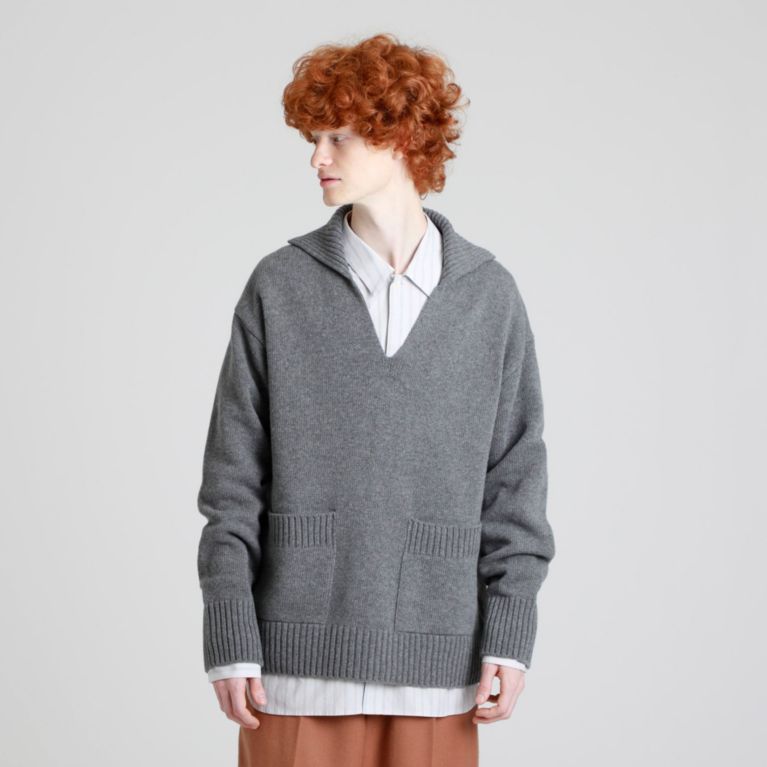 【MACKINTOSH PHILOSOPHY MEN】 GREY LABEL ワイドカラーニット グレー