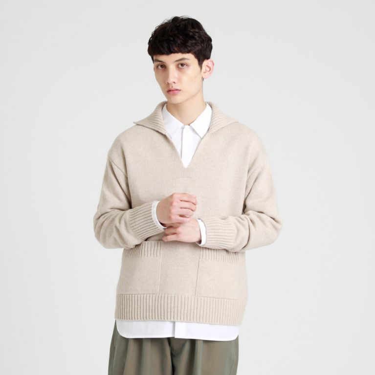 【MACKINTOSH PHILOSOPHY MEN】 GREY LABEL ワイドカラーニット ベージュ