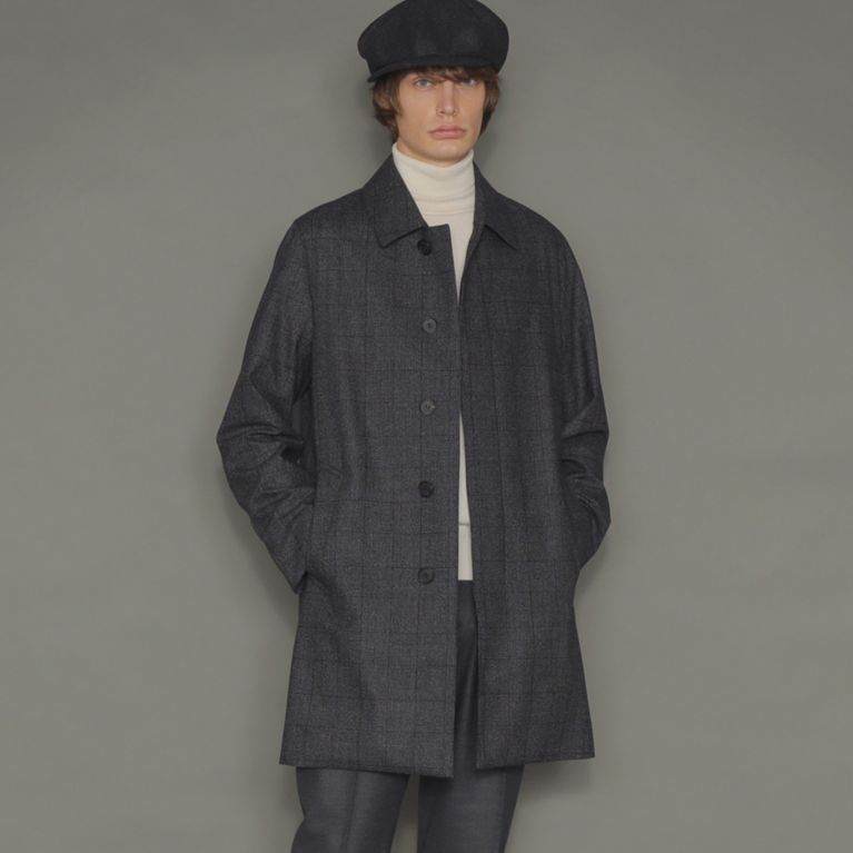 【MACKINTOSH LONDON MEN】 【DUNKELD ML】【Loro Piana/ロロ・ピアーナ】グレーグレンチェックウールステンカラーコート グレー