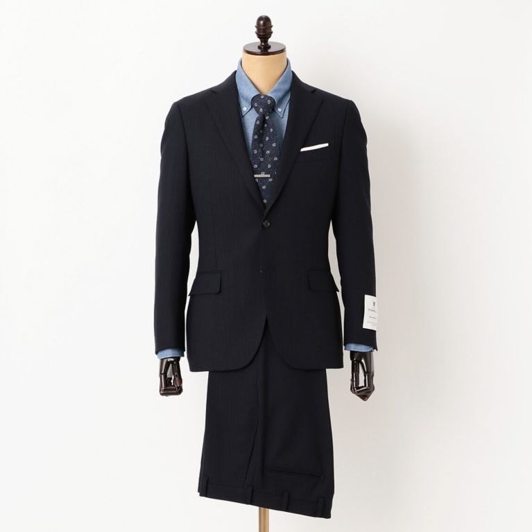 26%OFF！SALE＜三陽商会＞【マッキントッシュ ロンドン メン(MACKINTOSH LONDON MEN)】【NEW BRIDGE】DORMEUIL TONIK WOOLシャドウストライプスーツ ネイビー 送料無料 ＆ 定価 140400円から 36720円値引！