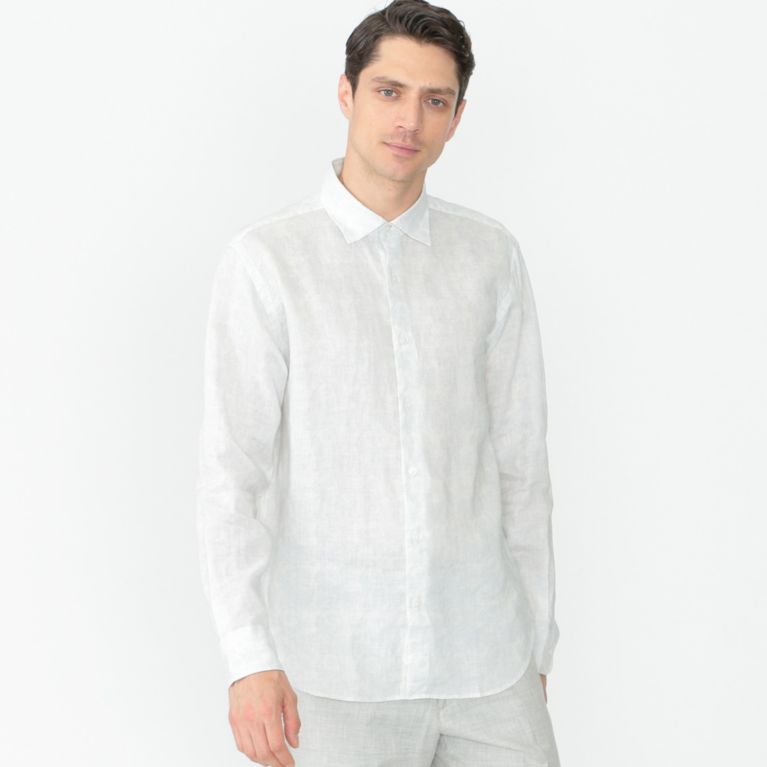 31%OFF！SALE＜三陽商会＞【マッキントッシュ ロンドン メン(MACKINTOSH LONDON MEN)】バイブリープリントリネンシャツ ホワイト 送料無料 ＆ 定価 28080円から 8640円値引！