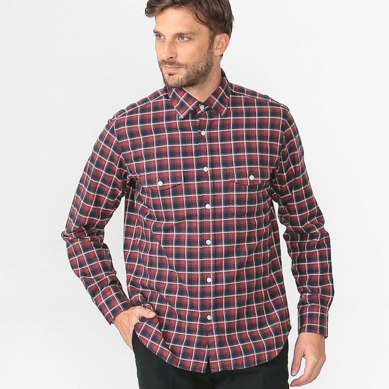 【MACKINTOSH LONDON MEN】 【SOMELOS】ヘリンボーンチェックWポケットシャツ レッド
