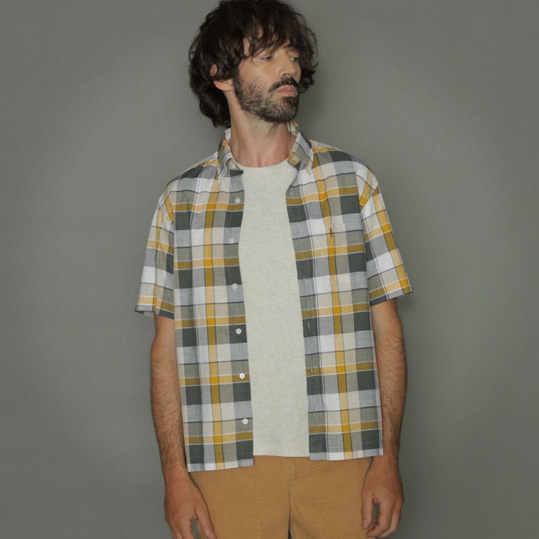 【MACKINTOSH LONDON MEN】 【ALBIATE】ダークマドラスチェック半袖ボタンダウンシャツ マスタード