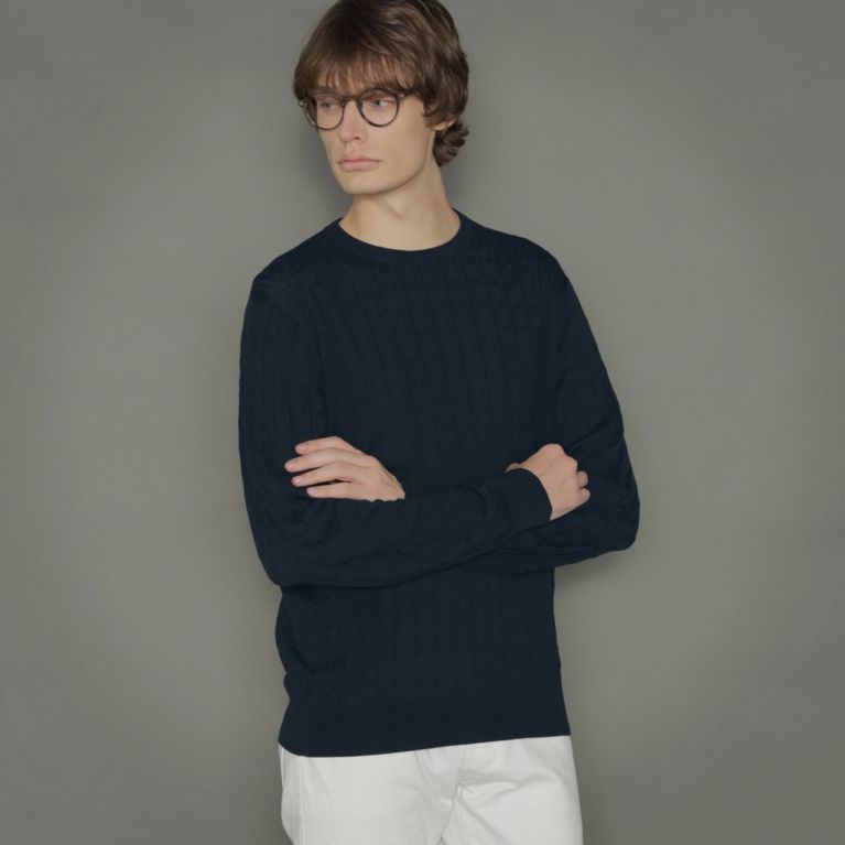 【MACKINTOSH LONDON MEN】 14ゲージケーブルクルーネックニット ネイビー