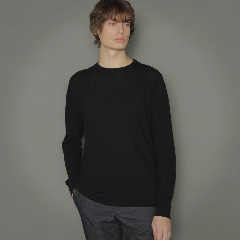 【MACKINTOSH LONDON MEN】 16ゲージミニケーブルクルーネックニット ブラック