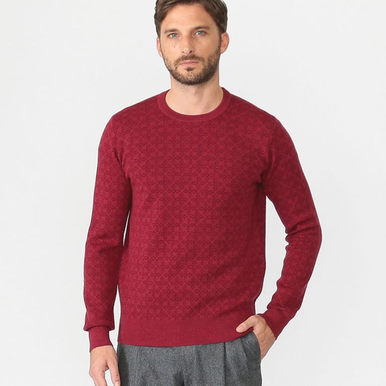 【MACKINTOSH LONDON MEN】 12GGアンドリュージャガードクルーネックニット レッド