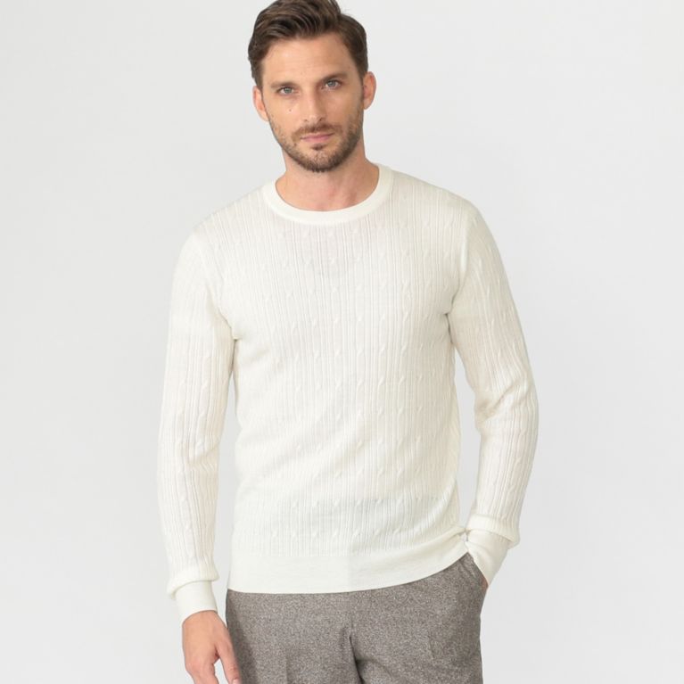 【MACKINTOSH LONDON MEN】 12ゲージケーブルクルーネックニット ホワイト