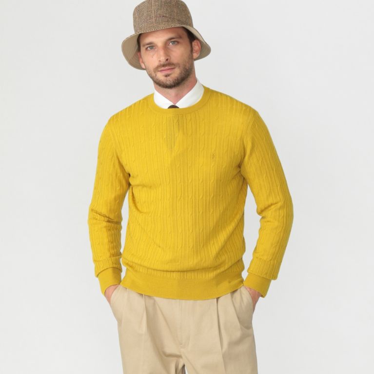 【MACKINTOSH LONDON MEN】 12ゲージケーブルクルーネックニット マスタード