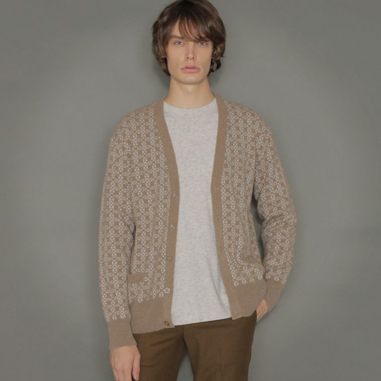 【MACKINTOSH LONDON MEN】 12ゲージアンドリューパターンニットカーディガン ベージュ