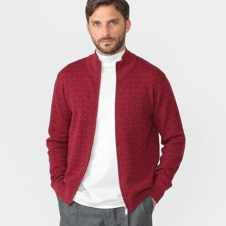 【MACKINTOSH LONDON MEN】 12GGアンドリュージャガードスタンドジップニット レッド