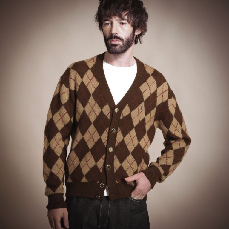 【MACKINTOSH LONDON MEN】 7ゲージアルパカアーガイル柄カーディガン ブラウン