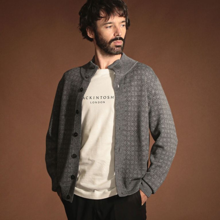 【MACKINTOSH LONDON MEN】 12ゲージアンドリュージャガードスタンドカラーニット グレー