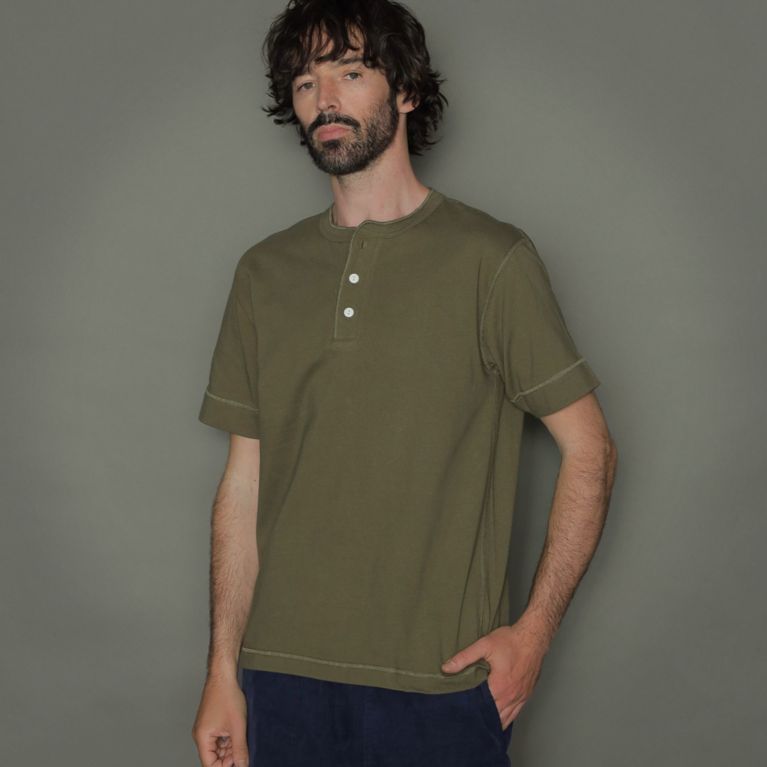 【MACKINTOSH LONDON MEN】 【Healthknit】コラボヘンリーネックTシャツ カーキ