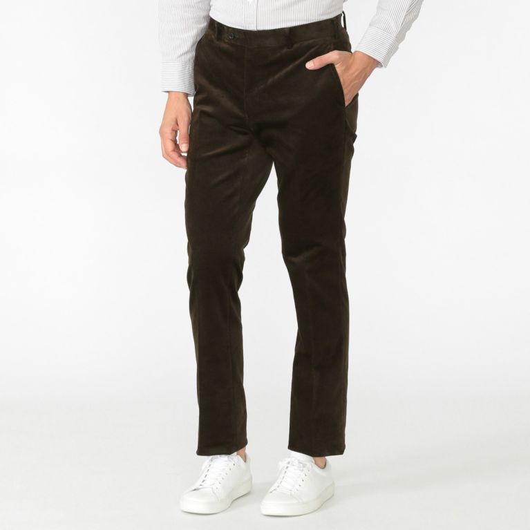 【MACKINTOSH LONDON MEN】 ノープリーツツイル別珍トラウザーズ ブラウン
