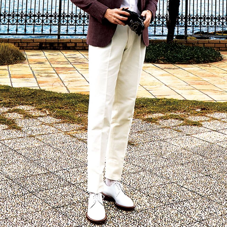 【MACKINTOSH LONDON MEN】 2アウトプリーツ サイド尾錠ロイヤルオックススラックス オフホワイト