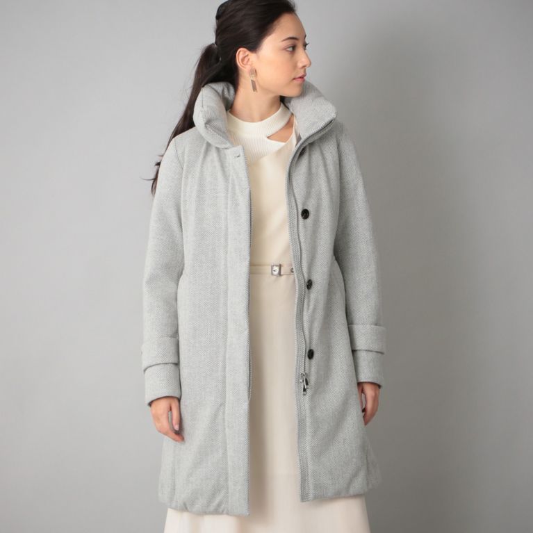 【SANYOCOAT WOMEN】 ＜京鴨ダウン＞ツイードスタンドカラーダウンコート グレー