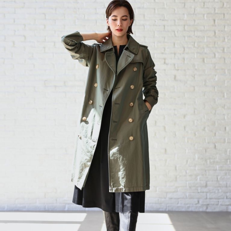 【SANYOCOAT WOMEN】 ＜100年コート＞エイジドクラシックダブルトレンチコート オリーブ
