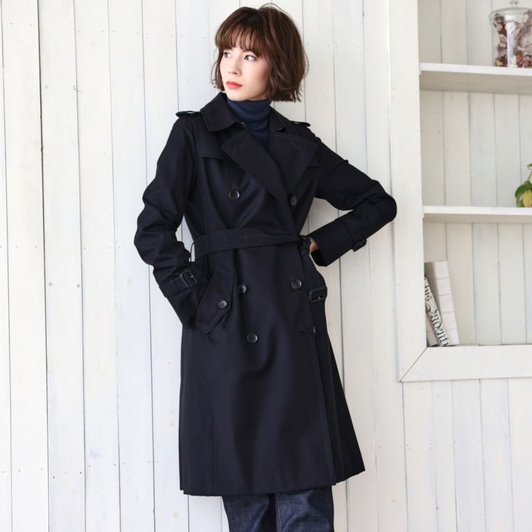 【SANYOCOAT WOMEN】 ＜100年コート＞ダブルトレンチコート（三陽格子） ネイビー