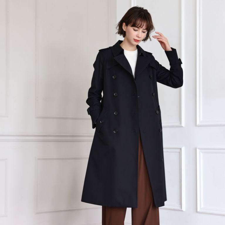 【SANYOCOAT WOMEN】 ＜100年コート＞ダブルトレンチロングコート（三陽格子） ネイビー