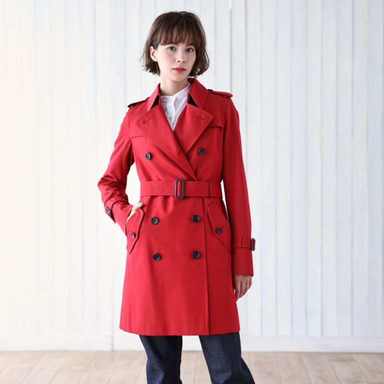 【SANYOCOAT WOMEN】 ＜100年コート＞ダブルトレンチショートコート(三陽格子) レッド