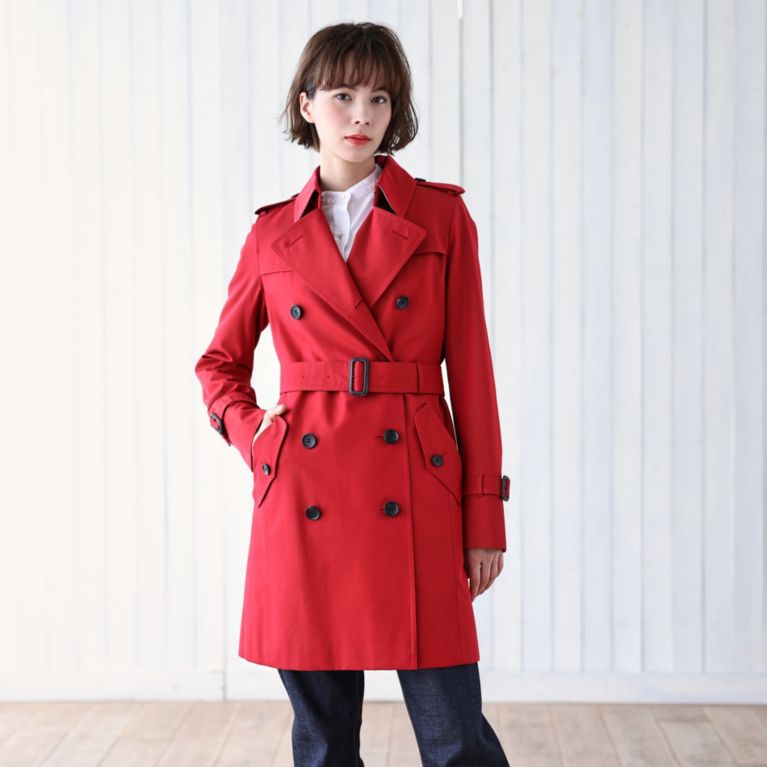 ＜三陽商会＞【サンヨー コート ウィメン(SANYO COAT WOMEN)】＜100年コート＞ダブルトレンチショートコート(三陽格子) レッド 送料無料！画像