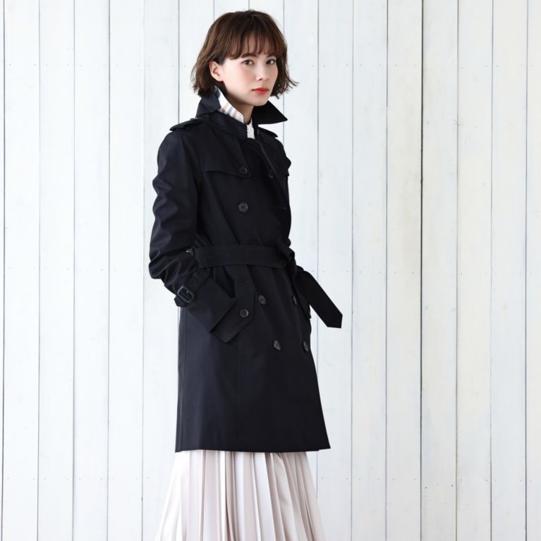 【SANYOCOAT WOMEN】 ＜100年コート＞ダブルトレンチショートコート(三陽格子) ネイビー