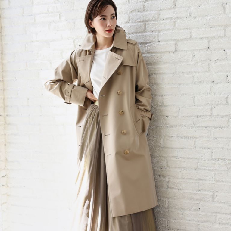 ＜三陽商会＞【サンヨー コート ウィメン(SANYO COAT WOMEN)】＜100年コート＞クラシックダブルトレンチコート（三陽格子） ベージュ 送料無料！画像