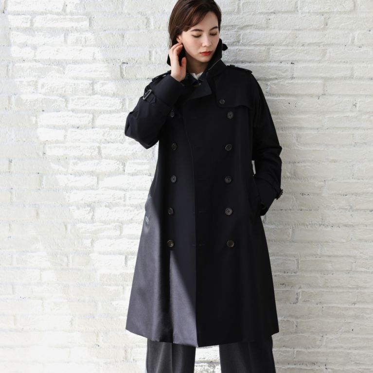 【SANYOCOAT WOMEN】 ＜100年コート＞クラシックダブルトレンチコート（三陽格子） ネイビー