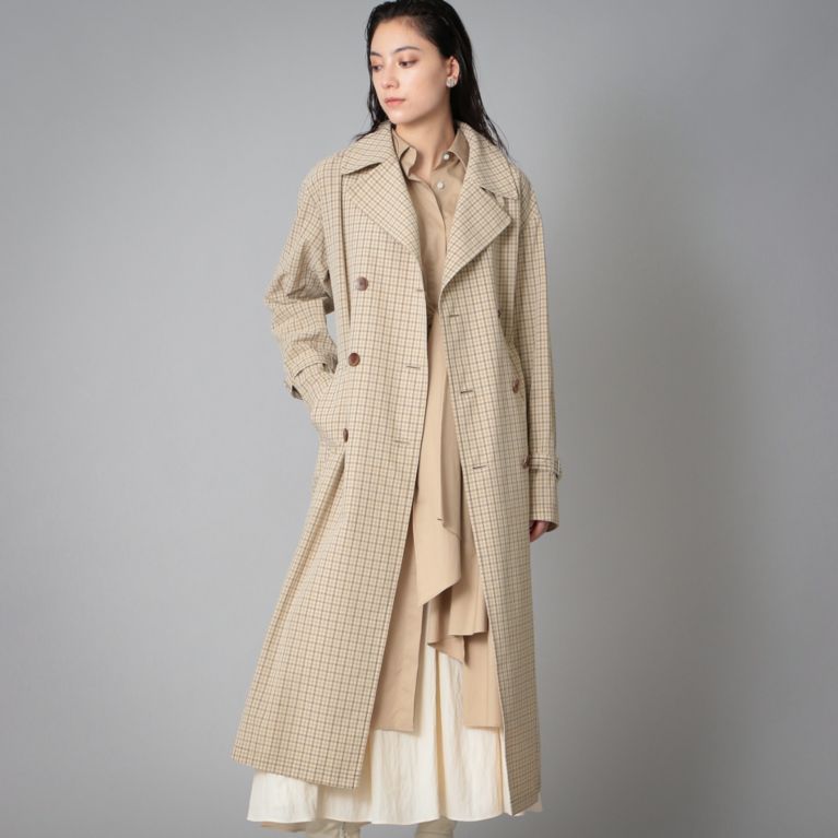 【SANYOCOAT WOMEN】 チェック トレンチコート ベージュ