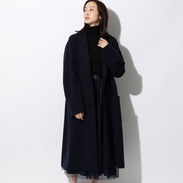 【SANYOCOAT WOMEN】 【ユニセックス】TPSウールジャージー チェスターコート ネイビー