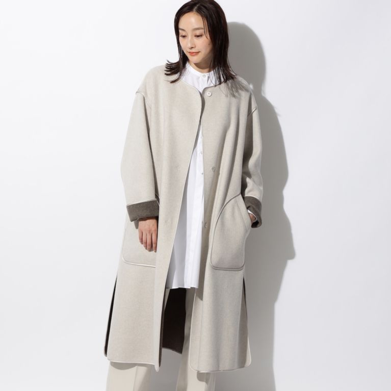 【SANYOCOAT WOMEN】 【リバーシブル】ノーカラーコート オフホワイト