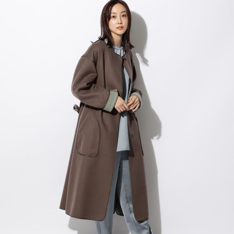 【SANYOCOAT WOMEN】 【リバーシブル】ノーカラーコート ブラウン