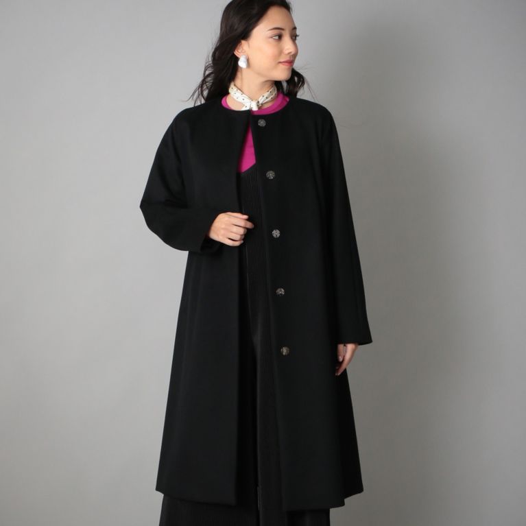 【SANYOCOAT WOMEN】 ＜Rain Wool＞カシミヤ混カラーレスコート ブラック