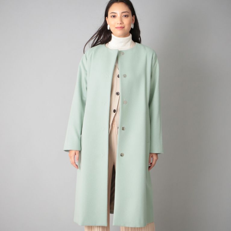 【SANYOCOAT WOMEN】 ＜Rain Wool＞カシミヤ混カラーレスコート グリーン