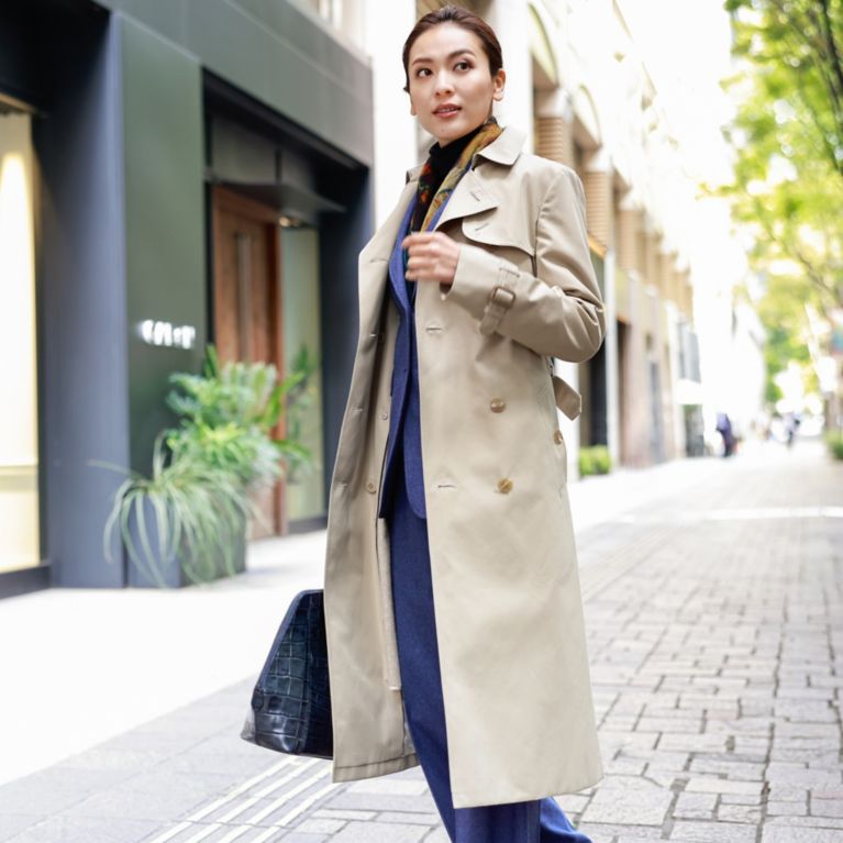 【Paul Stuart WOMEN】 コットンシルクギャバジン ライナー付コート【はっ水加工】 ベージュ