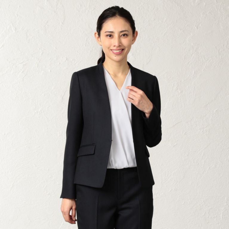 【Paul Stuart WOMEN】 【ファーストジャケット】 ライトダブルウール２ Vカラージャケット ネイビー