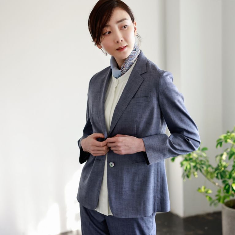 The Nikkei Magazine Ai 掲載 スラブシャンブレー テーラードジャケット ウォッシャブル テーラードジャケット Paul Stuart Women ポール スチュアート ウィメン のレディースファッション通販 三陽商会