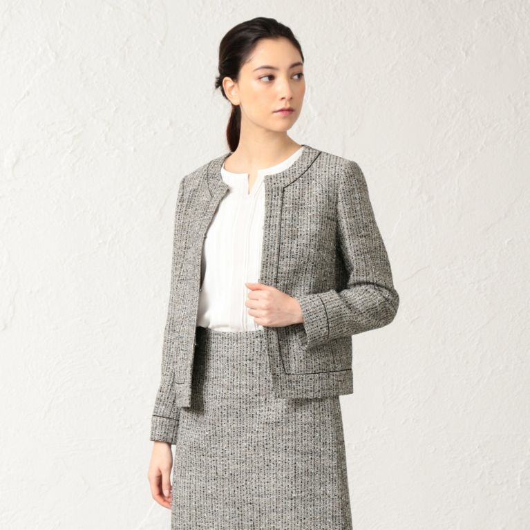 39%OFF！SALE＜三陽商会＞【ポール・スチュアート ウィメン(Paul Stuart WOMEN)】ストレッチファンシーツイードジャケット グレー 送料無料 ＆ 定価 63720円から 24840円値引！画像