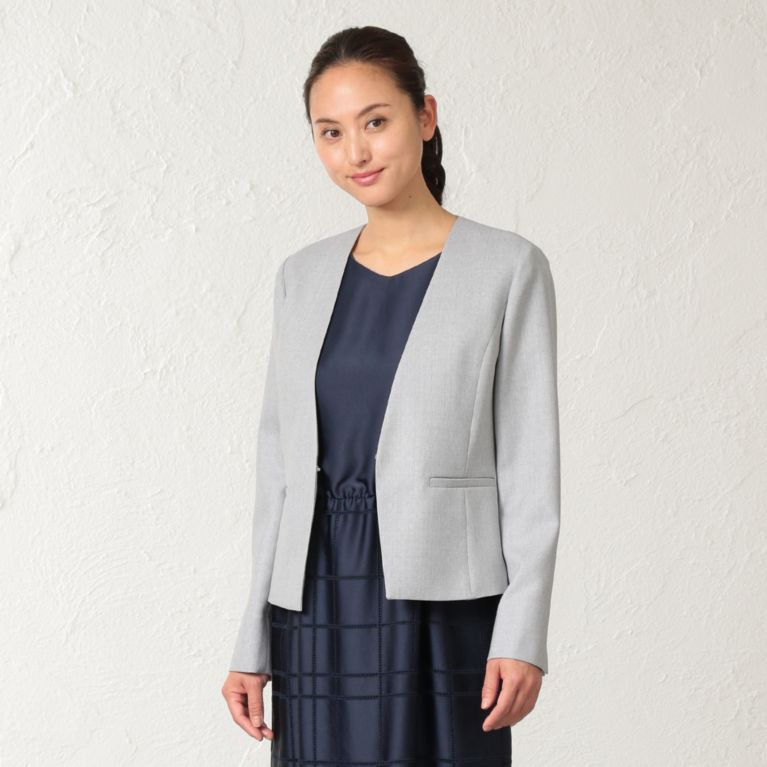 【Paul Stuart WOMEN】 【ファーストジャケット】【ウォッシャブル】ライトダブルウール２ Vカラージャケット グレー