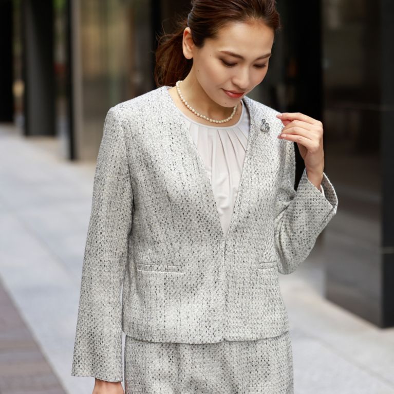 【Paul Stuart WOMEN】 ファンシーミックスツイード ジャケット ライトグレー