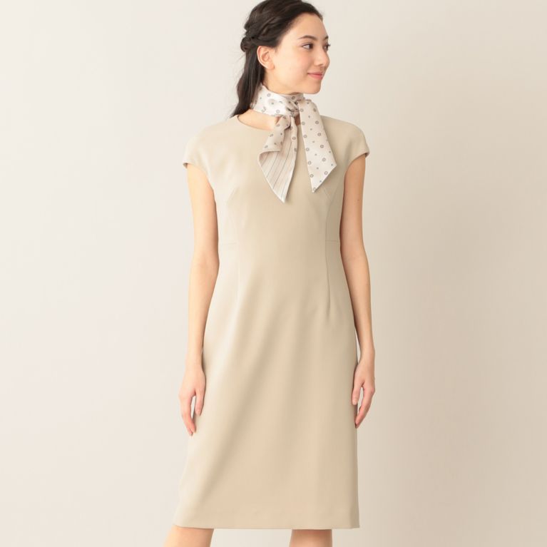 【Paul Stuart WOMEN】 【ウォッシャブル】トリアセテートダブルクロス ワンピース ベージュ